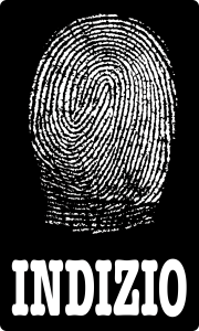 A white fingerprint on a black background with "Indizio" below the fingerprint.